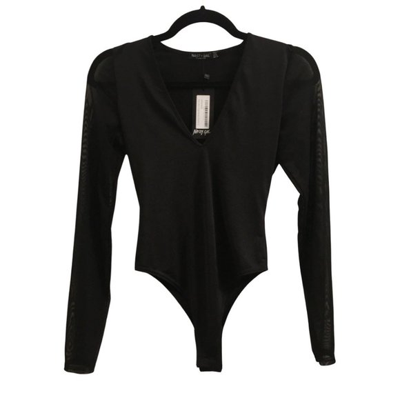 Nasty Gal Tops - Nasty Gal Sexy V-Neck Bodysuit with Mesh Arms